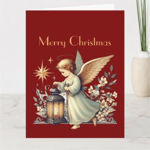 Carte  Ange de Noël vintage et lanterne