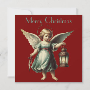 Carte  Ange de Noël vintage et lanterne