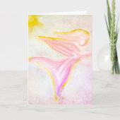 Carte Ange doré en vol – Ciel rose soleil Salutation (Devant)