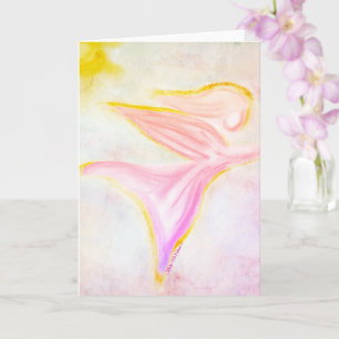 Carte Ange doré en vol – Ciel rose soleil Salutation