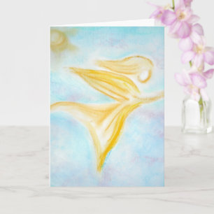 Carte Ange doré en vol – Ciel turquoise de bienvenue