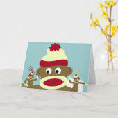 Carte Ange et diable de singe de chaussette (Fleur jaune)