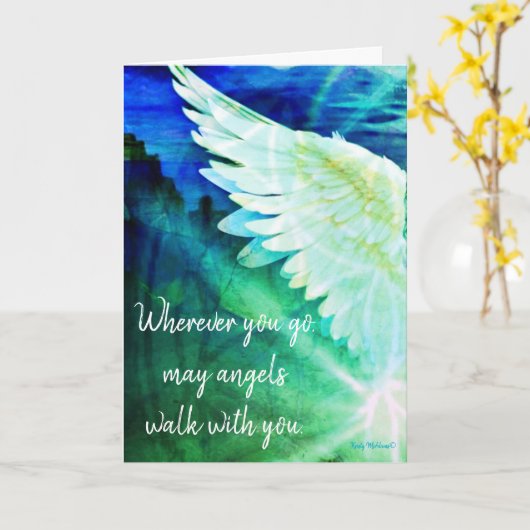 Carte Ange Gardien Bleu – Les Anges Marchent Avec (Fleur jaune)