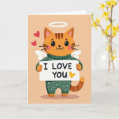 Carte Ange 'Je T'Aime Kitty' (Fleur jaune)