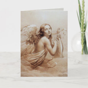 CARTE ANGE JOUE LA LYRE AU-DESSUS DES NUAGES