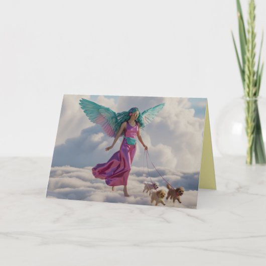 Carte ange marchant le chien 2 (Devant)