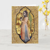 Carte Ange médiéval avec harpe or Renaissance Beaux-Arts (Fleur jaune)