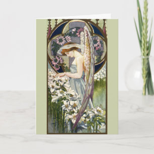 Carte Ange victorien et fleurs Vintages de Pâques