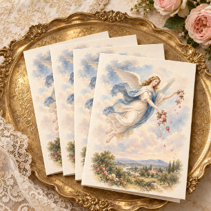 Carte Ange Vintage avec Roses Écriture Chrétienne