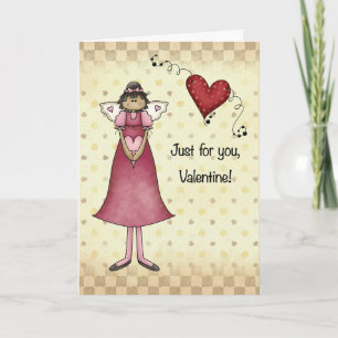 Carte Angel Girl with Heart Country Folk Valentine
