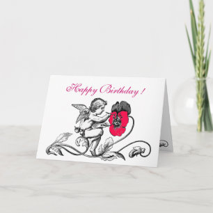 CARTE ANGEL PEINDRE UNE FLEURS ROSE ANNIVERSAIRE