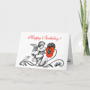 CARTE ANGEL PEINTURE D'UNE FLEURS ROUGE ANNIVERSAIRE