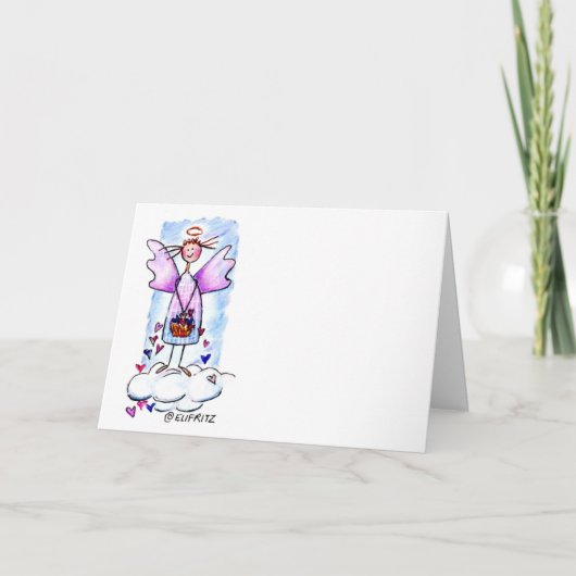 Carte Angel sur nuage blanc avec panier de coeurs dessin (Devant)