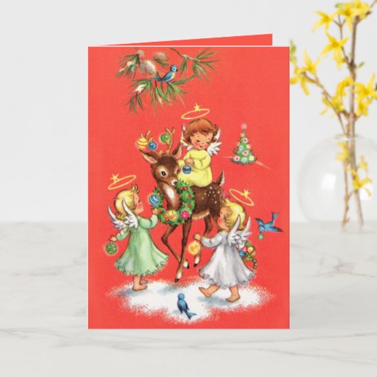 Carte Anges de Noël rétro vintage (Fleur jaune)