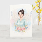Carte Anges en blouse blanche   (Fleur jaune)
