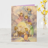 Carte Anges observant au-dessus du bébé Jésus (Fleur jaune)