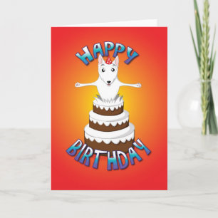 Carte anglais bull terrier - gâteau - joyeux anniversair