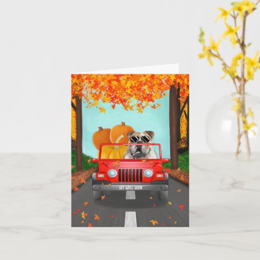 Carte Anglais Bulldog Fall Citrouille (Fleur jaune)