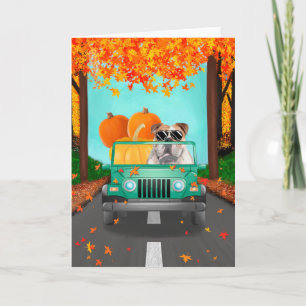 Carte Anglais Bulldog Fall Citrouille