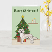 Carte Anglais Crème Golden Retriever avec sapin de Noël (Fleur jaune)