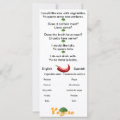 Carte Anglais espagnol PhrasesVegan Feuille de triche (Dos)