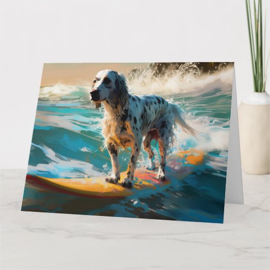 Carte Anglais Setter Beach Surfing Painting (Devant)