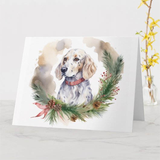 Carte Anglais Setter Christmas Wreath Festive Pup (Fleur jaune)