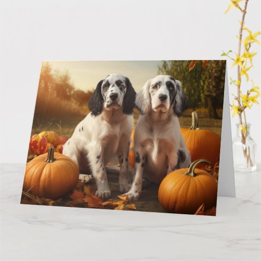 Carte Anglais Setter Puppy Automne Citrouille de plaisir (Fleur jaune)