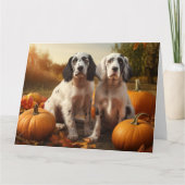 Carte Anglais Setter Puppy Automne Citrouille de plaisir (Devant)