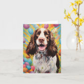 Carte Anglais Springer Spaniel Bonne Pâques (Fleur jaune)