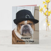 Carte anglaise de fête des pères de bouledogue (Fleur jaune)