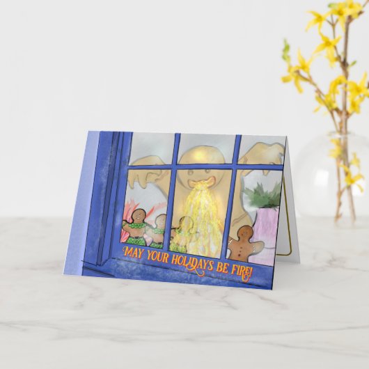 Carte Angry Gingerbread Man Greeting Card - Spicy Wings (Fleur jaune)