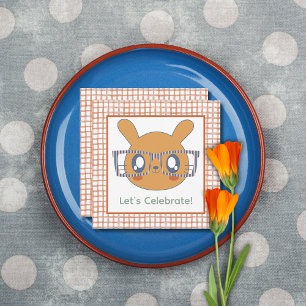 Carte Animal de ferme Anniversaire Lapin Orange En vichy