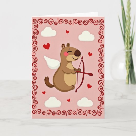 Carte Animale Cupidon Saint-Valentin Mignonne (Devant)