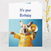 Carte Animaux amusants Humour lapin Ancien anniversaire (Fleur jaune)