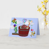 Carte Animaux amusants qui volent avec des ballons sur l (Fleur jaune)