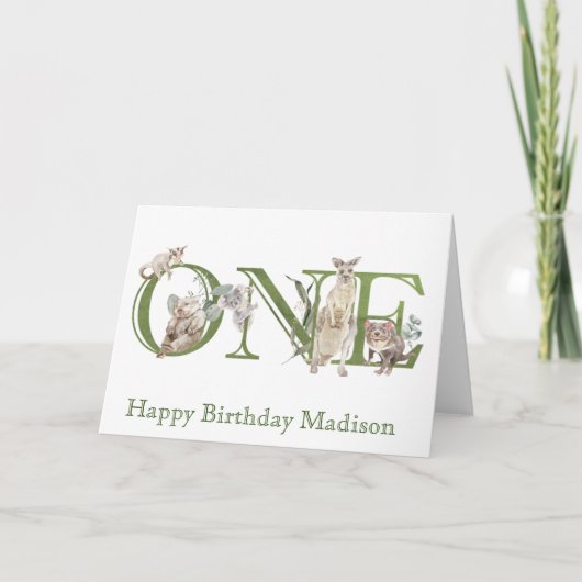 Carte Animaux australiens 1er premier anniversaire un (Devant)