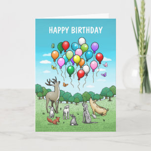 Carte Animaux avec Ballons Anniversaire