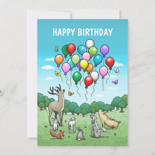 Carte Animaux avec ballons colorés Anniversaire