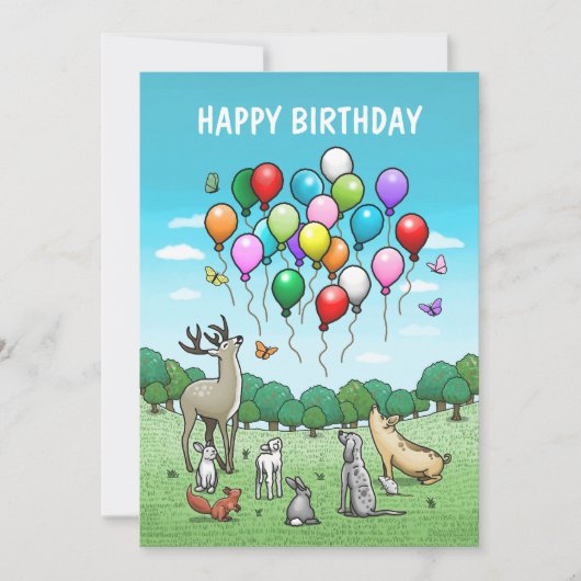 Carte Animaux avec ballons colorés Anniversaire (Devant)
