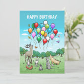 Carte Animaux avec ballons colorés Anniversaire (Debout devant)
