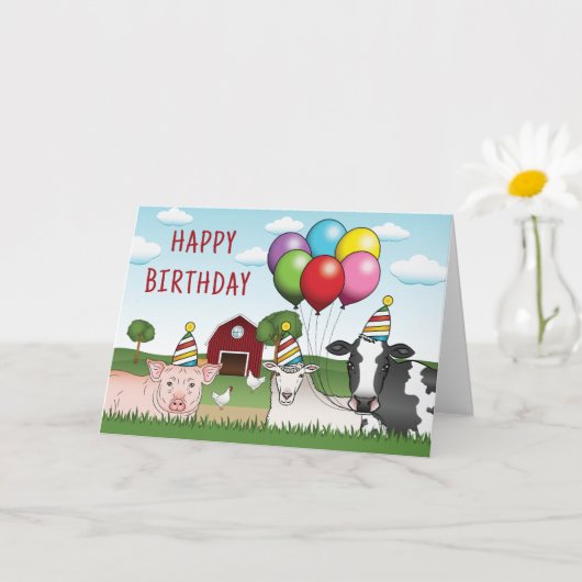 Carte Animaux De Ferme Ballons D'Anniversaire Et Baryard (Petite plante)