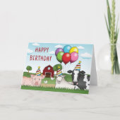 Carte Animaux De Ferme Ballons D'Anniversaire Et Baryard (Devant)
