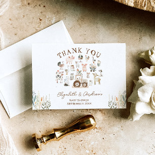 Carte Animaux de ferme Barnyard Baby shower Merci