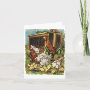 Carte Animaux de ferme vintages, coq, poules, poulets