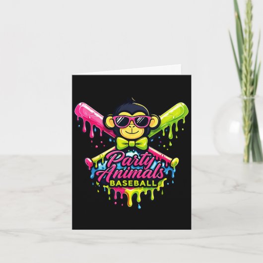Carte Animaux de fête baseball singe drôle (Devant)
