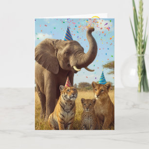 Carte Animaux de fête d'anniversaire Safari avec confett