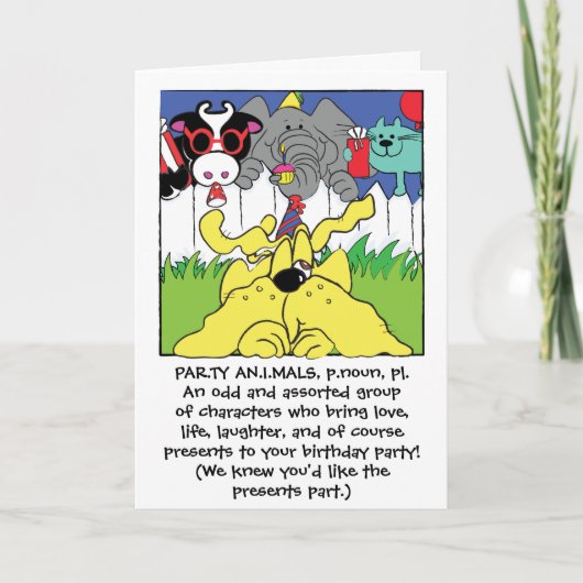 Carte Animaux de fête Drôle Anniversaire Salutation (Devant)