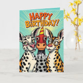 Carte Animaux De Fête Drôle Mignonne Joyeux Anniversaire (Fleur jaune)