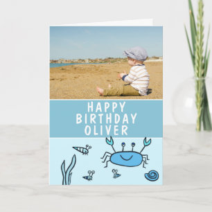 Carte Animaux de la mer bleue garçon anniversaire photo 
